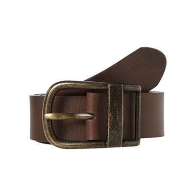 Brown leather oval buckle belt